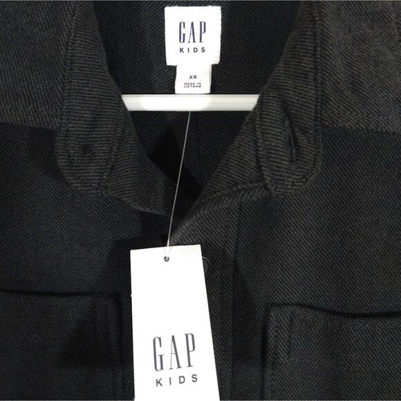 F Gap Kids Boys Dark Grey Long Sleeve Button Down Flannel Shirt Top NWT XS 4 5 - Picture 7 of 8